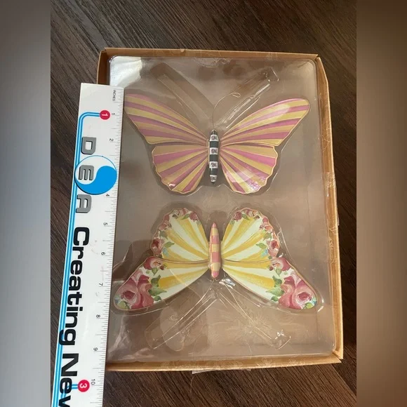 MacKenzie-Childs Pond Butterflies Duo Hanging Wall Decor Set of 2 NEW Open Box